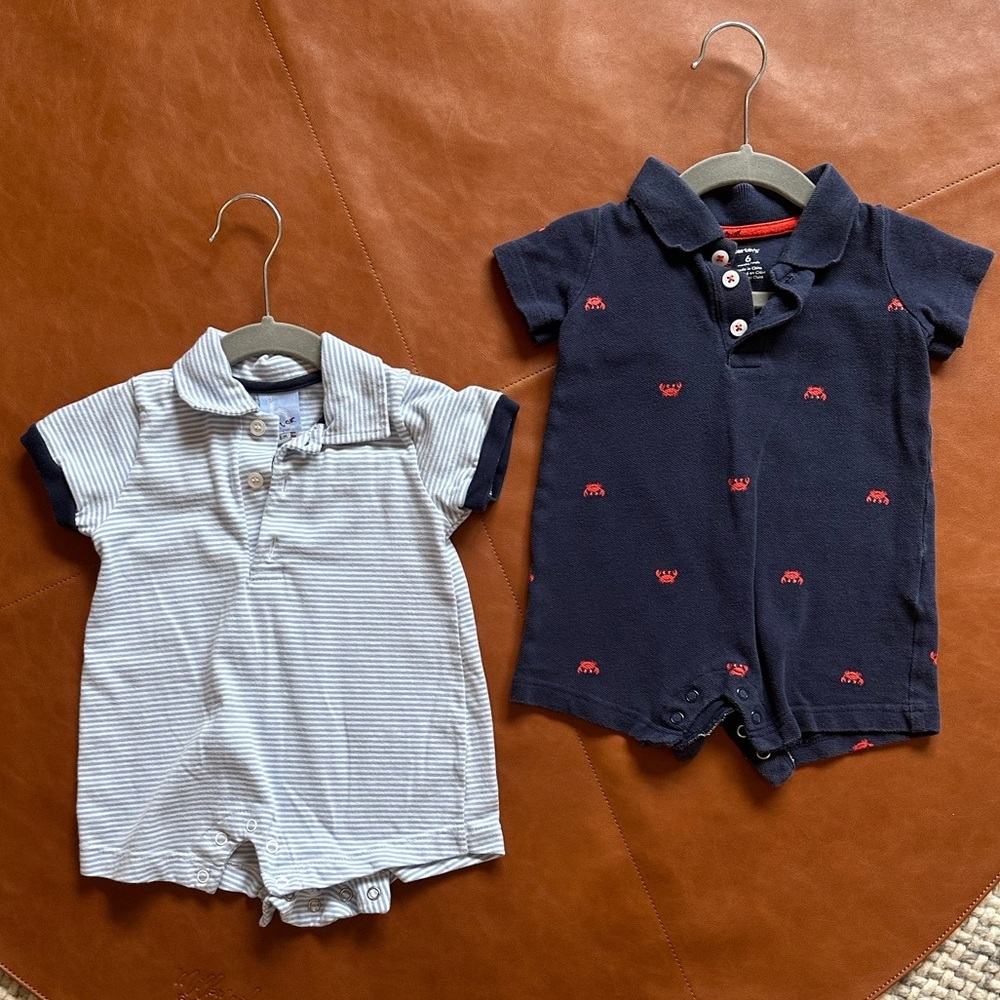 Bella Bliss Polo Onesie Size 6M + Carter’s Crab Polo Onesie Size 6M